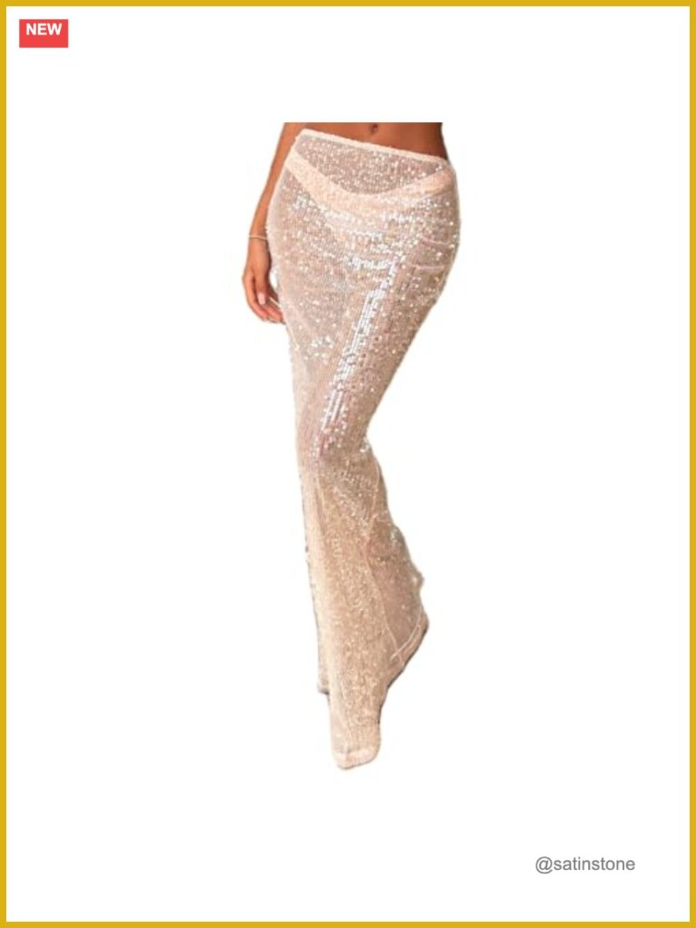 Sheer Sequin Maxi Skirt Sparkly Elastic Waist Festival Clubwear